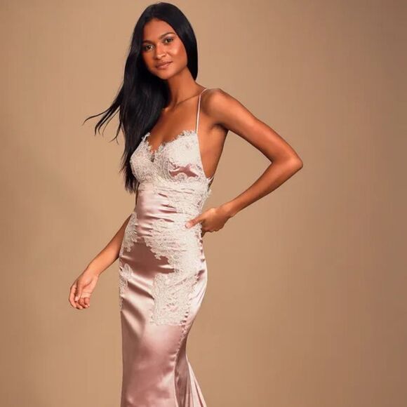Lulus Fantasy Come True Mauve Pink Satin Dress - Picture 1 of 5